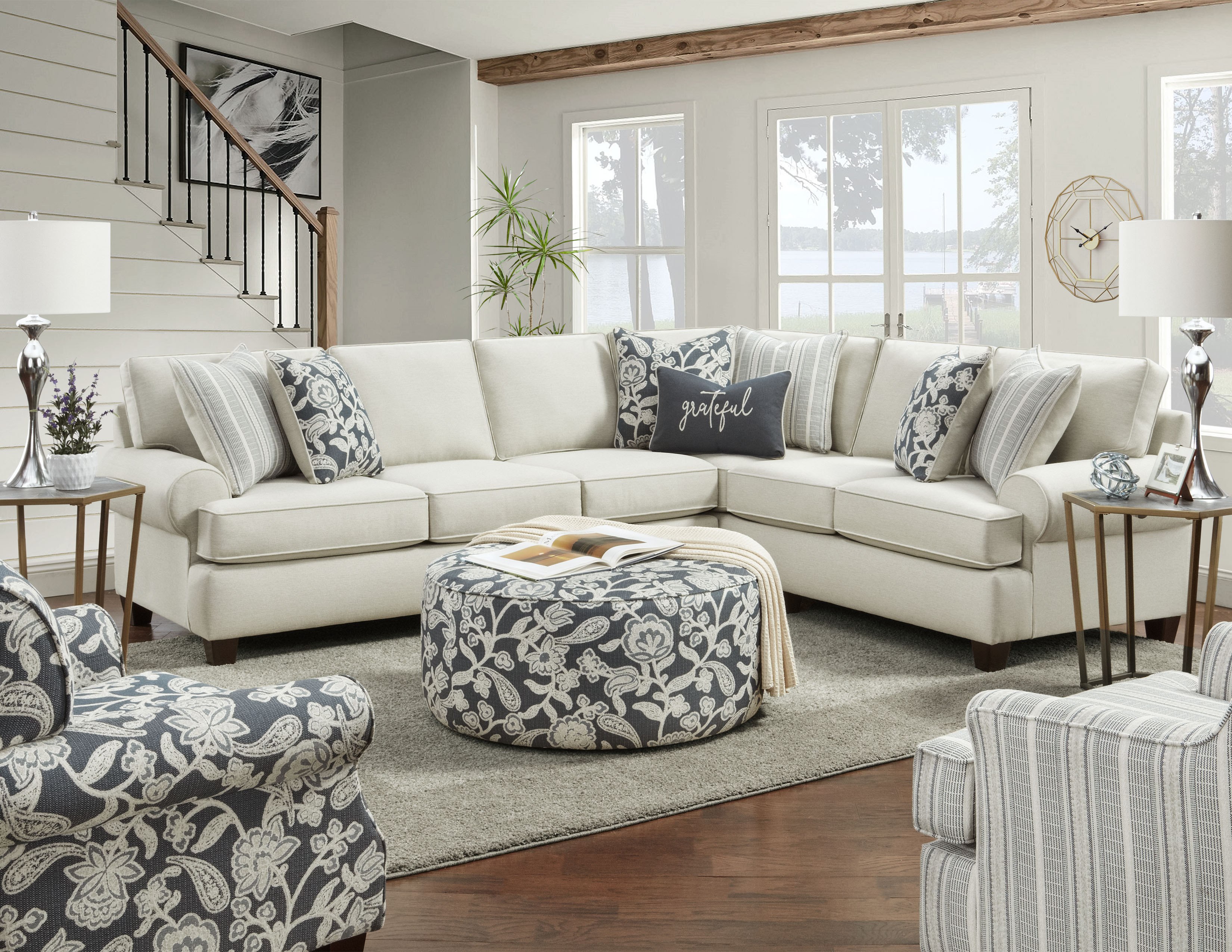 living room with oatmeal sectional